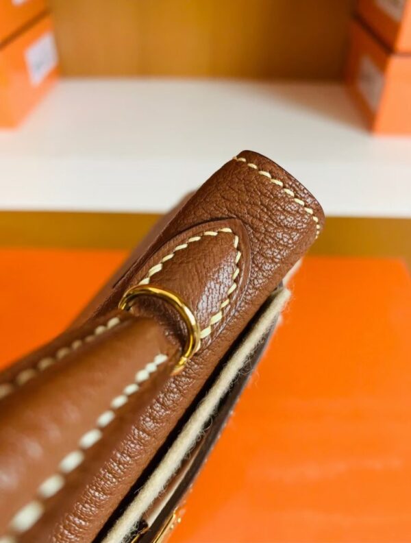 Hermes Mini Kelly Chevre Leather Saddle Brown Gold Hardware 19cm Full Handmade