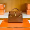 Hermes Mini Kelly Chevre Leather Saddle Brown Gold Hardware 19cm Full Handmade