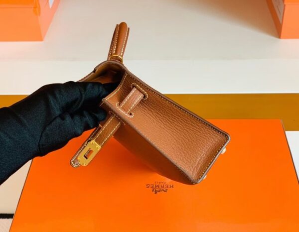 Hermes Mini Kelly Chevre Leather Saddle Brown Gold Hardware 19cm Full Handmade