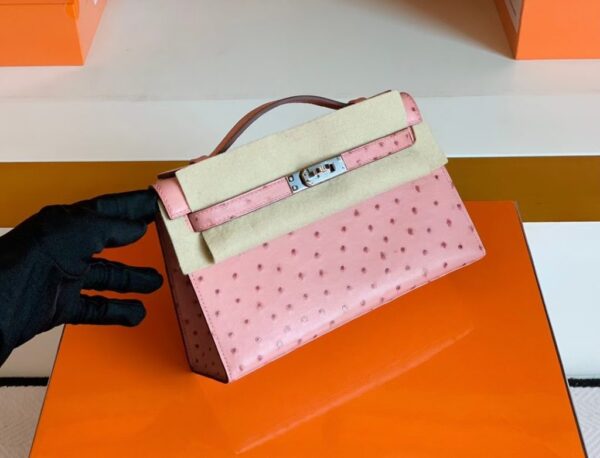 mmexport1679967190877-1024x781-1 Hermes Mini Kelly Pochette Ostrich Leather CK94 sakura pink Silver Hardware 22cm Full Handmade