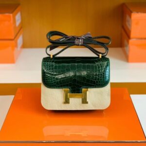 Hermes Constance Shiny Alligator crocodile 6Q jade green Gold Hardware 18cm Full Handmade