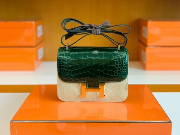 Hermes Constance Shiny Alligator crocodile 6Q jade green Gold Hardware 18cm Full Handmade