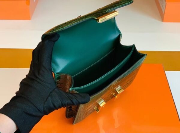Hermes Constance Shiny Alligator crocodile 6Q jade green Gold Hardware 18cm Full Handmade