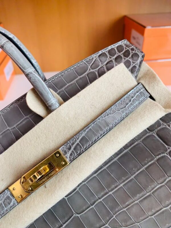 Hermes Birkin Shiny Niloticus crocodile turtledove grey Gold Hardware 25cm Full Handmade