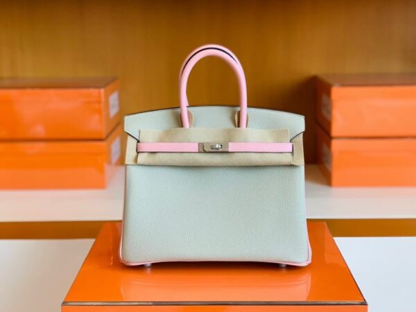 Hermes Birkin Togo & Swift Pearl grey & 3Q Pink Silver Hardware 25cm Full Handmade
