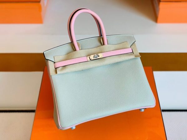 Hermes Birkin Togo & Swift Pearl grey & 3Q Pink Silver Hardware 25cm Full Handmade