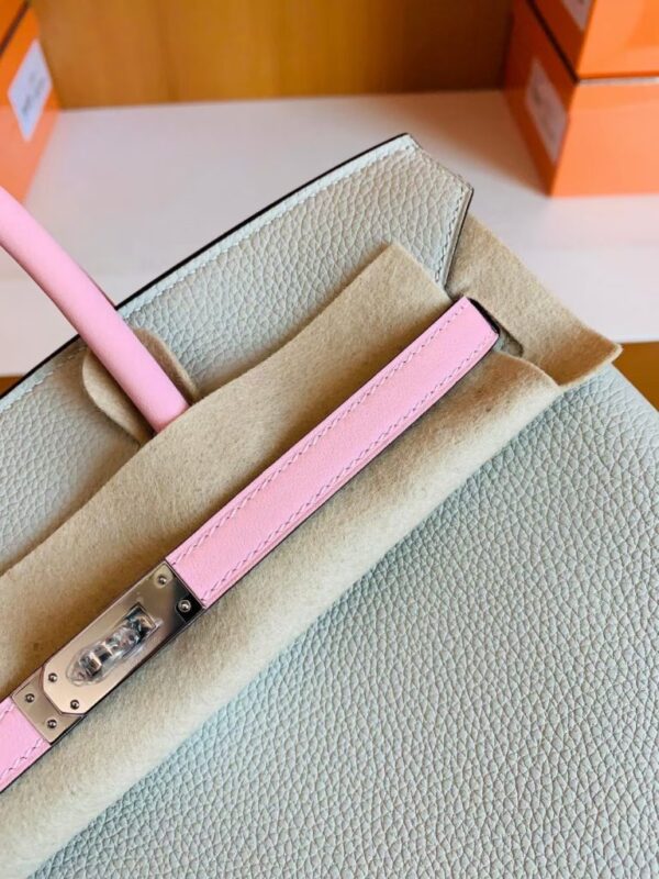 Hermes Birkin Togo & Swift Pearl grey & 3Q Pink Silver Hardware 25cm Full Handmade