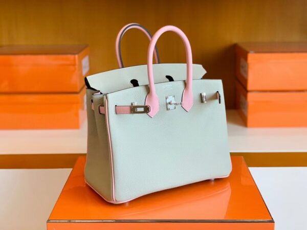 Hermes Birkin Togo & Swift Pearl grey & 3Q Pink Silver Hardware 25cm Full Handmade