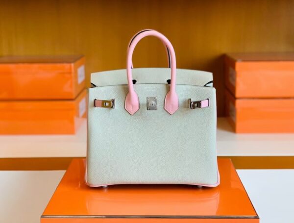 Hermes Birkin Togo & Swift Pearl grey & 3Q Pink Silver Hardware 25cm Full Handmade