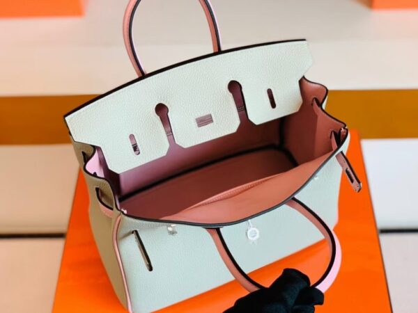 Hermes Birkin Togo & Swift Pearl grey & 3Q Pink Silver Hardware 25cm Full Handmade