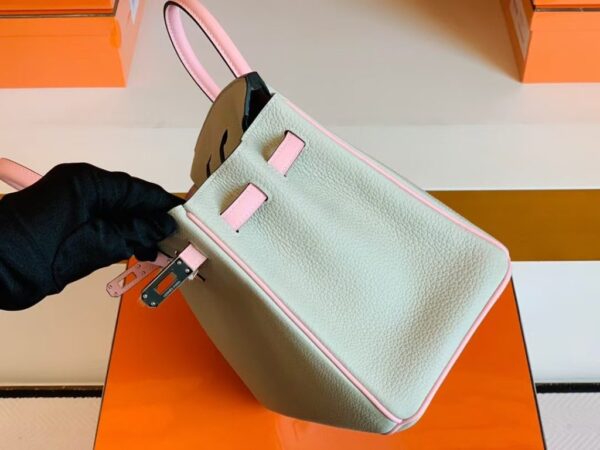 Hermes Birkin Togo & Swift Pearl grey & 3Q Pink Silver Hardware 25cm Full Handmade