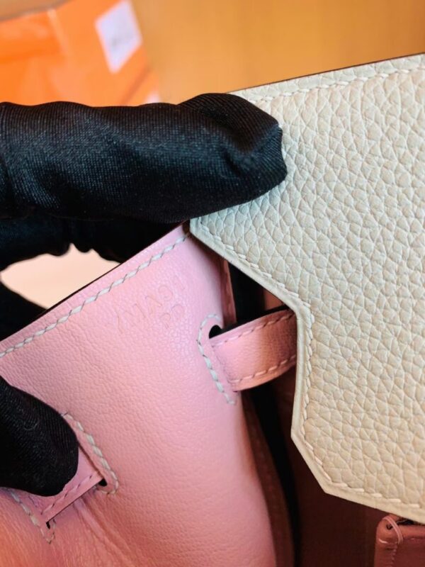 Hermes Birkin Togo & Swift Pearl grey & 3Q Pink Silver Hardware 25cm Full Handmade