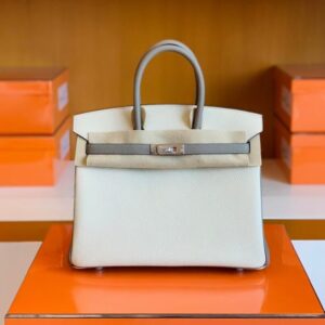Hermes Birkin Togo Creamy White & gris ashpite Silver Hardware 25cm Full Handmade