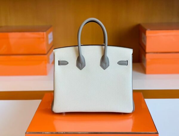 Hermes Birkin Togo Creamy White & gris ashpite Silver Hardware 25cm Full Handmade