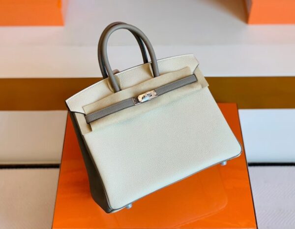 Hermes Birkin Togo Creamy White & gris ashpite Silver Hardware 25cm Full Handmade