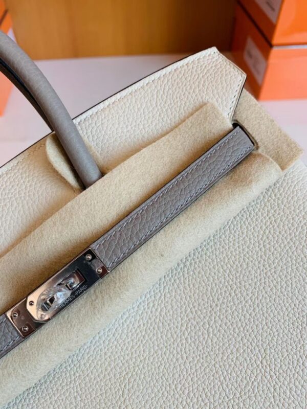 Hermes Birkin Togo Creamy White & gris ashpite Silver Hardware 25cm Full Handmade