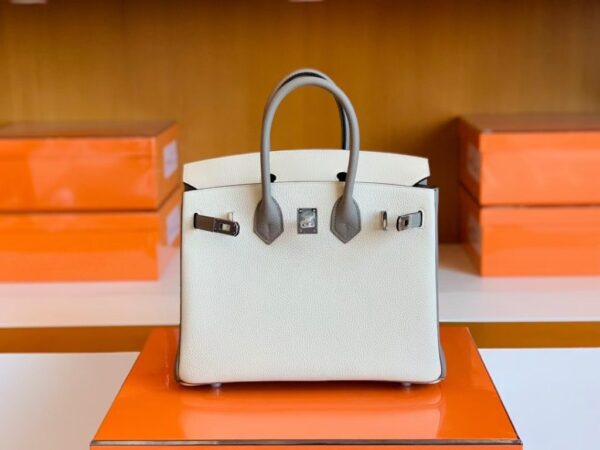 Hermes Birkin Togo Creamy White & gris ashpite Silver Hardware 25cm Full Handmade