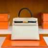 Hermes Kelly Epsom Creamy White & Black Gold Hardware 25cm Full Handmade