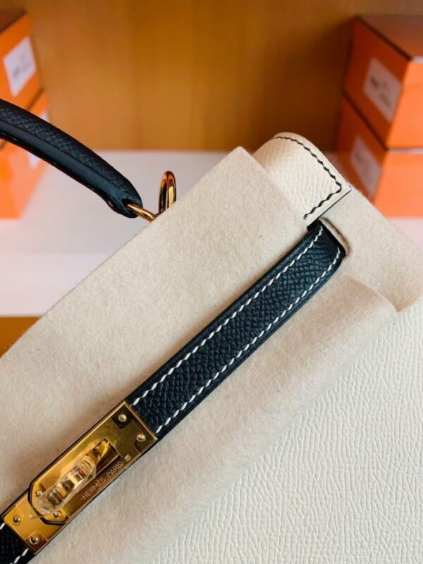 Hermes Kelly Epsom Creamy White & Black Gold Hardware 25cm Full Handmade