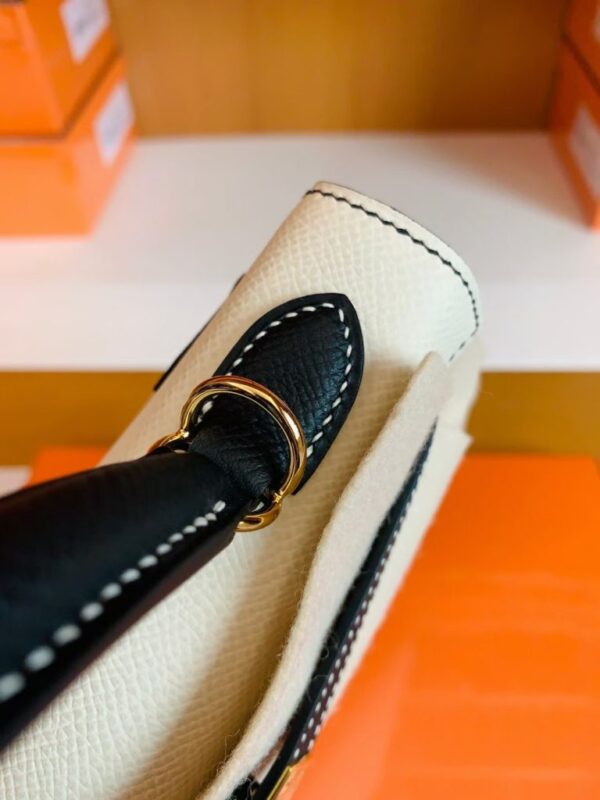 Hermes Kelly Epsom Creamy White & Black Gold Hardware 25cm Full Handmade