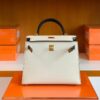 Hermes Kelly Epsom Creamy White & Black Gold Hardware 25cm Full Handmade