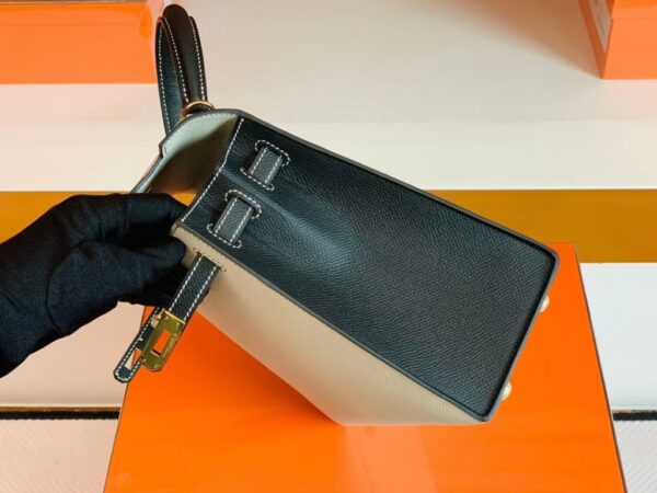 Hermes Kelly Epsom Creamy White & Black Gold Hardware 25cm Full Handmade