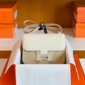 Hermes Constance Epsom Creamy White Silver Hardware 18cm Full Handmade