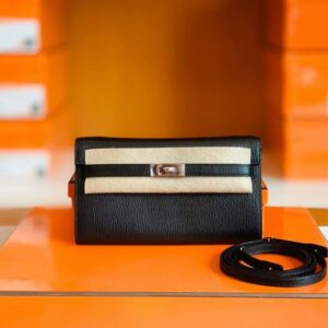 Hermes Kelly to go Woc Chevre Black Silver Hardware 20cm Full Handmade