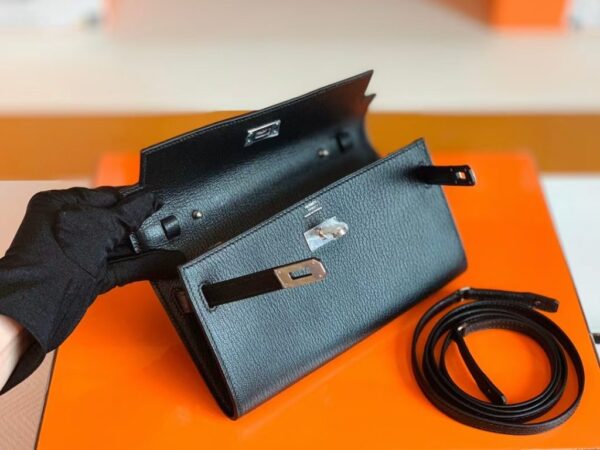 Hermes Kelly to go Woc Chevre Black Silver Hardware 20cm Full Handmade