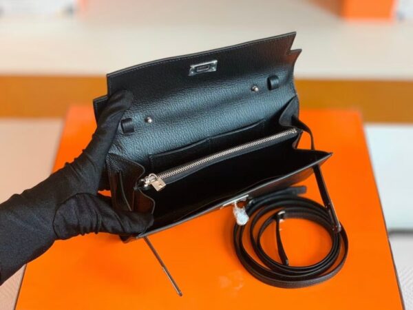 Hermes Kelly to go Woc Chevre Black Silver Hardware 20cm Full Handmade