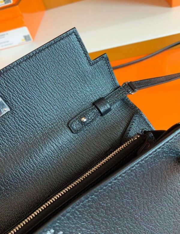 Hermes Kelly to go Woc Chevre Black Silver Hardware 20cm Full Handmade