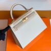 Hermes Kelly Epsom Creamy White & s2 Trench Grey Gold Hardware 25cm Full Handmade