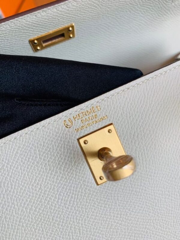 Hermes Kelly Epsom Creamy White & s2 Trench Grey Gold Hardware 25cm Full Handmade