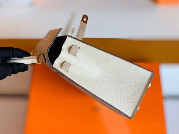 Hermes Kelly Epsom Creamy White & s2 Trench Grey Gold Hardware 25cm Full Handmade