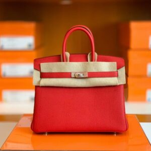 Hermes Birkin Togo Q5 Bright Red Silver Hardware 25cm Full Handmade