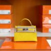 Hermes Mini Kelly Chevre 9O Naples yellow Silver Hardware 19cm Full Handmade