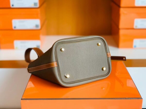 Hermes Picotin Togo CK18 Etoupe Grey & CK37 Golden Brown Gold Hardware 18cm Full Handmade