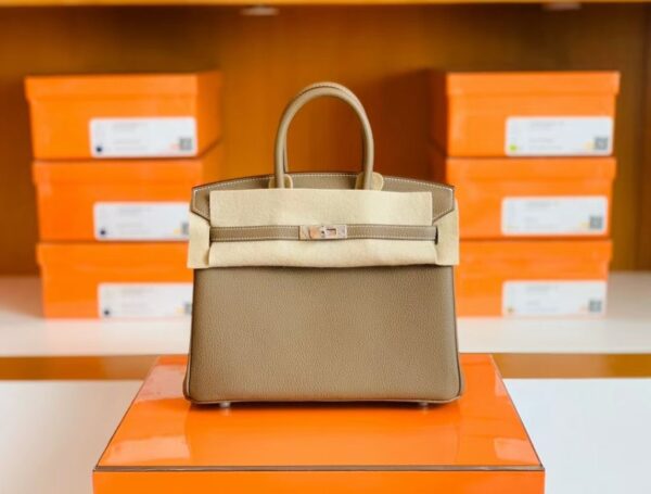 Hermes Birkin Togo CK18 Etoupe Grey Silver Hardware 25cm Full Handmade