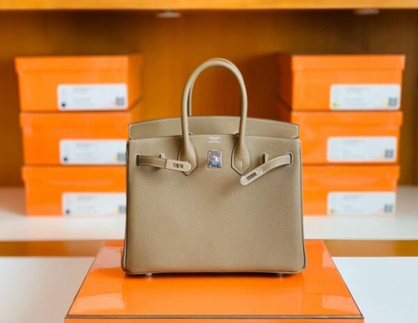 Hermes Birkin Togo CK18 Etoupe Grey Silver Hardware 25cm Full Handmade