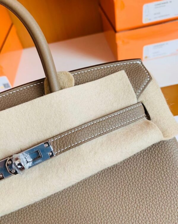 Hermes Birkin Togo CK18 Etoupe Grey Silver Hardware 25cm Full Handmade