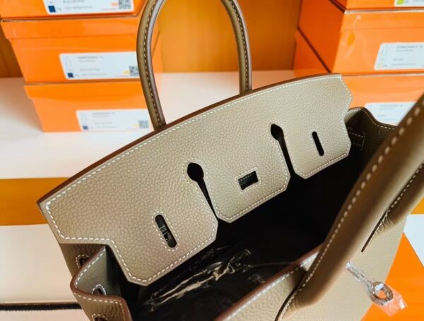 Hermes Birkin Togo CK18 Etoupe Grey Silver Hardware 25cm Full Handmade