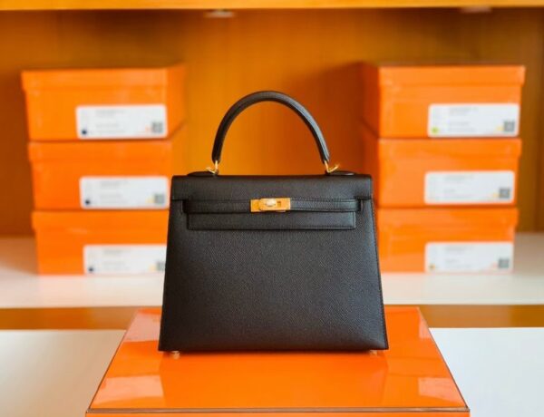 Hermes Kelly Epsom CK89 Black Gold Hardware 25cm Full Handmade