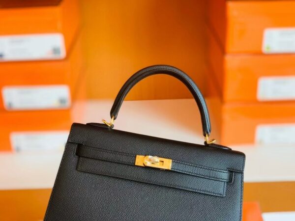 Hermes Kelly Epsom CK89 Black Gold Hardware 25cm Full Handmade