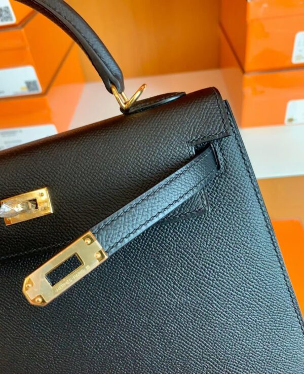 Hermes Kelly Epsom CK89 Black Gold Hardware 25cm Full Handmade
