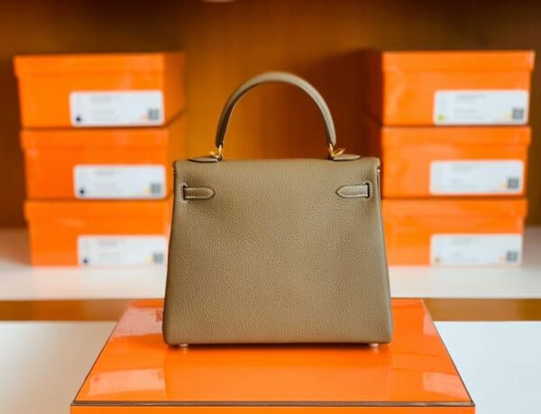 Hermes Kelly Togo CK18 Etoupe Grey Gold Hardware 25cm Full Handmade