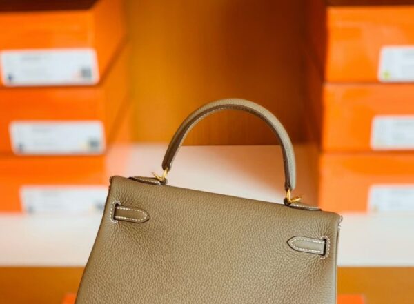 Hermes Kelly Togo CK18 Etoupe Grey Gold Hardware 25cm Full Handmade