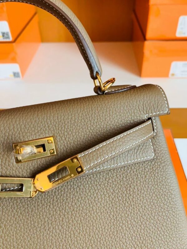 Hermes Kelly Togo CK18 Etoupe Grey Gold Hardware 25cm Full Handmade
