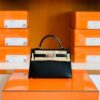 Hermes Mini Kelly Box Leather CK89 Black Silver Hardware 19cm Full Handmade