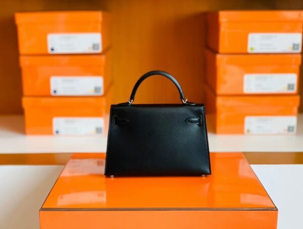 Hermes Mini Kelly Box Leather CK89 Black Silver Hardware 19cm Full Handmade