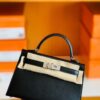 Hermes Mini Kelly Box Leather CK89 Black Silver Hardware 19cm Full Handmade